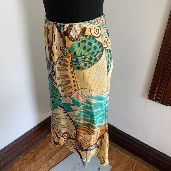 VTG y2k 2000s Russel Keng 100% Silk Midi Monarch Butterfly Skirt Layered Bias 8 - Picture 9 of 13